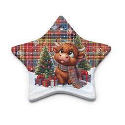 ScotsTee Shop Scottish Ogilvie of Airlie Ancient Clan Tartan Ceramic Ornament Cute Highland Cow Christmas