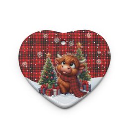 ScotsTee Shop Scottish Matheson Modern Clan Tartan Ceramic Ornament Cute Highland Cow Christmas