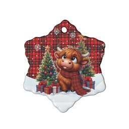 ScotsTee Shop Scottish Matheson Modern Clan Tartan Ceramic Ornament Cute Highland Cow Christmas