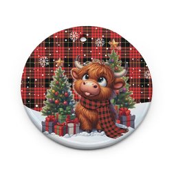ScotsTee Shop Scottish MacQueen Modern Clan Tartan Ceramic Ornament Cute Highland Cow Christmas