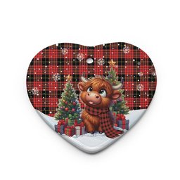 ScotsTee Shop Scottish MacQueen Modern Clan Tartan Ceramic Ornament Cute Highland Cow Christmas