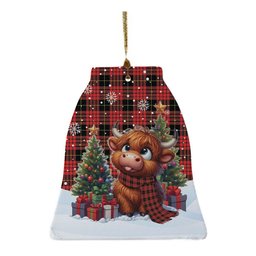 ScotsTee Shop Scottish MacQueen Modern Clan Tartan Ceramic Ornament Cute Highland Cow Christmas
