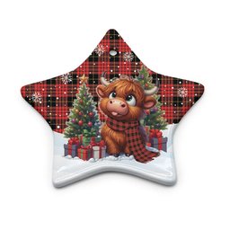 ScotsTee Shop Scottish MacQueen Modern Clan Tartan Ceramic Ornament Cute Highland Cow Christmas