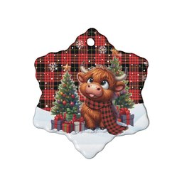 ScotsTee Shop Scottish MacQueen Modern Clan Tartan Ceramic Ornament Cute Highland Cow Christmas