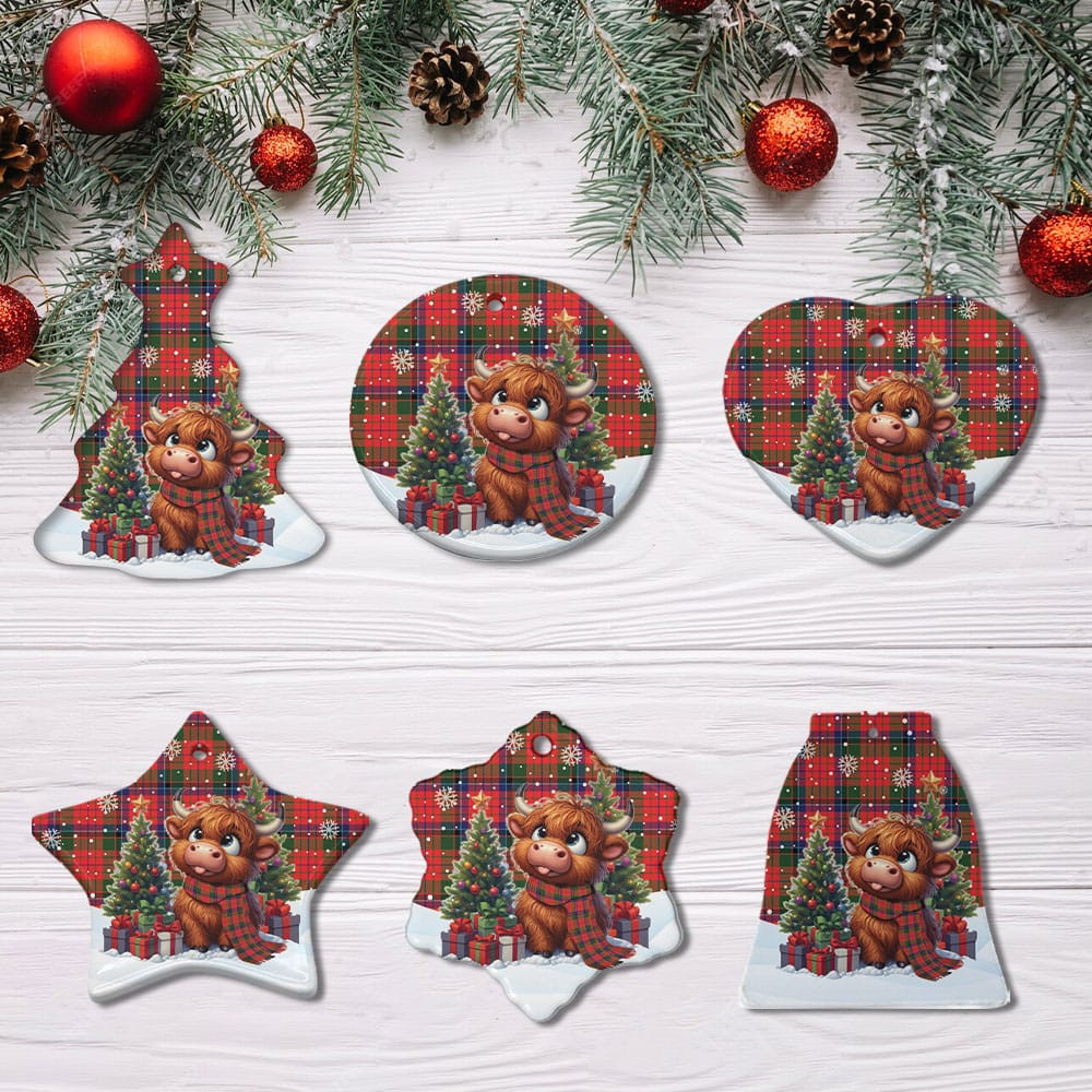 ScotsTee Shop Scottish Nicolson Modern Clan Tartan Ceramic Ornament Cute Highland Cow Christmas