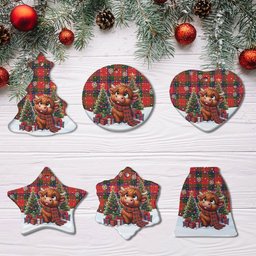 ScotsTee Shop Scottish Nicolson Modern Clan Tartan Ceramic Ornament Cute Highland Cow Christmas