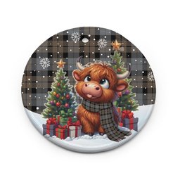 ScotsTee Shop Scottish MacKay Weathered Clan Tartan Ceramic Ornament Cute Highland Cow Christmas