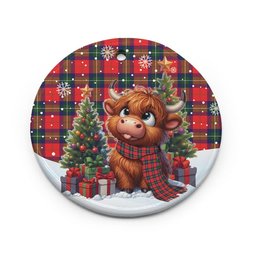 ScotsTee Shop Scottish Ruthven Modern Clan Tartan Ceramic Ornament Cute Highland Cow Christmas