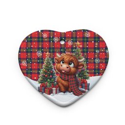 ScotsTee Shop Scottish Ruthven Modern Clan Tartan Ceramic Ornament Cute Highland Cow Christmas