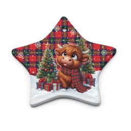 ScotsTee Shop Scottish Ruthven Modern Clan Tartan Ceramic Ornament Cute Highland Cow Christmas