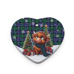 ScotsTee Shop Scottish Blackwatch Modern Clan Tartan Ceramic Ornament Cute Highland Cow Christmas