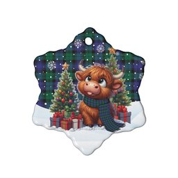 ScotsTee Shop Scottish Blackwatch Modern Clan Tartan Ceramic Ornament Cute Highland Cow Christmas
