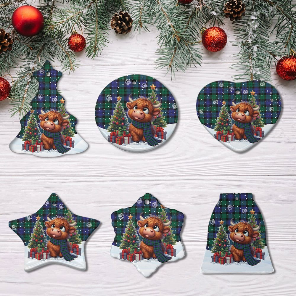 ScotsTee Shop Scottish Blackwatch Modern Clan Tartan Ceramic Ornament Cute Highland Cow Christmas
