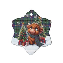 ScotsTee Shop Scottish Wood Modern Clan Tartan Ceramic Ornament Cute Highland Cow Christmas