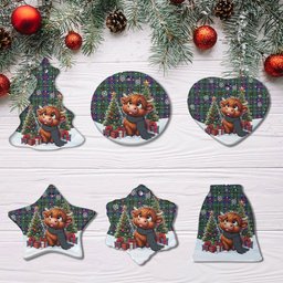 ScotsTee Shop Scottish Wood Modern Clan Tartan Ceramic Ornament Cute Highland Cow Christmas