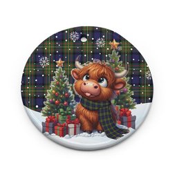 ScotsTee Shop Scottish MacLaren Modern Clan Tartan Ceramic Ornament Cute Highland Cow Christmas