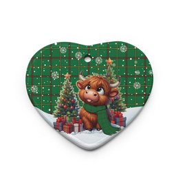 ScotsTee Shop Scottish Tribe of Mar Clan Tartan Ceramic Ornament Cute Highland Cow Christmas