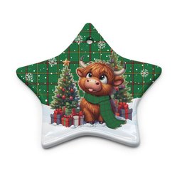ScotsTee Shop Scottish Tribe of Mar Clan Tartan Ceramic Ornament Cute Highland Cow Christmas