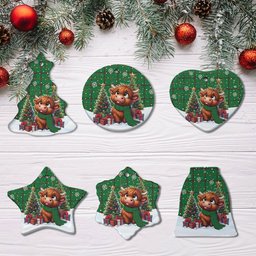 ScotsTee Shop Scottish Tribe of Mar Clan Tartan Ceramic Ornament Cute Highland Cow Christmas