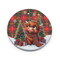 ScotsTee Shop Scottish Somerville Modern Clan Tartan Ceramic Ornament Cute Highland Cow Christmas