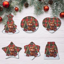 ScotsTee Shop Scottish Somerville Modern Clan Tartan Ceramic Ornament Cute Highland Cow Christmas