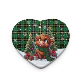 ScotsTee Shop Scottish Wallace Hunting - Green Clan Tartan Ceramic Ornament Cute Highland Cow Christmas