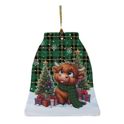 ScotsTee Shop Scottish Wallace Hunting - Green Clan Tartan Ceramic Ornament Cute Highland Cow Christmas