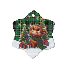 ScotsTee Shop Scottish Wallace Hunting - Green Clan Tartan Ceramic Ornament Cute Highland Cow Christmas