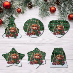 ScotsTee Shop Scottish Wallace Hunting - Green Clan Tartan Ceramic Ornament Cute Highland Cow Christmas