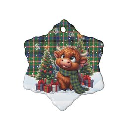 ScotsTee Shop Scottish Reid Green Clan Tartan Ceramic Ornament Cute Highland Cow Christmas