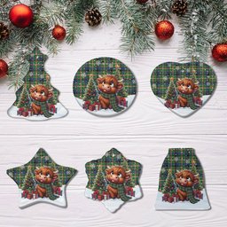 ScotsTee Shop Scottish Reid Green Clan Tartan Ceramic Ornament Cute Highland Cow Christmas