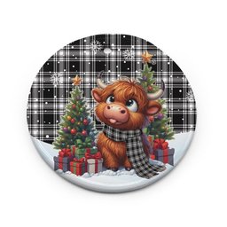 ScotsTee Shop Scottish Menzies Black & White Modern Clan Tartan Ceramic Ornament Cute Highland Cow Christmas