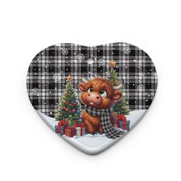 ScotsTee Shop Scottish Menzies Black & White Modern Clan Tartan Ceramic Ornament Cute Highland Cow Christmas