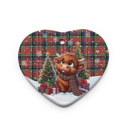 ScotsTee Shop Scottish MacPherson Ancient Clan Tartan Ceramic Ornament Cute Highland Cow Christmas