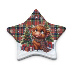 ScotsTee Shop Scottish MacPherson Ancient Clan Tartan Ceramic Ornament Cute Highland Cow Christmas