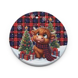 ScotsTee Shop Scottish MacLachlan Modern Clan Tartan Ceramic Ornament Cute Highland Cow Christmas