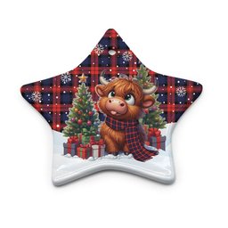 ScotsTee Shop Scottish MacLachlan Modern Clan Tartan Ceramic Ornament Cute Highland Cow Christmas