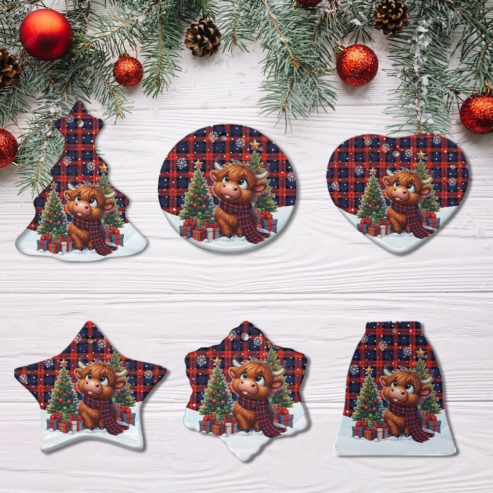ScotsTee Shop Scottish MacLachlan Modern Clan Tartan Ceramic Ornament Cute Highland Cow Christmas