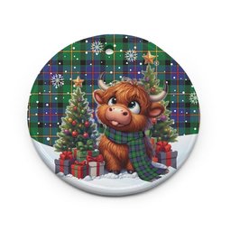 ScotsTee Shop Scottish Tait Modern Clan Tartan Ceramic Ornament Cute Highland Cow Christmas