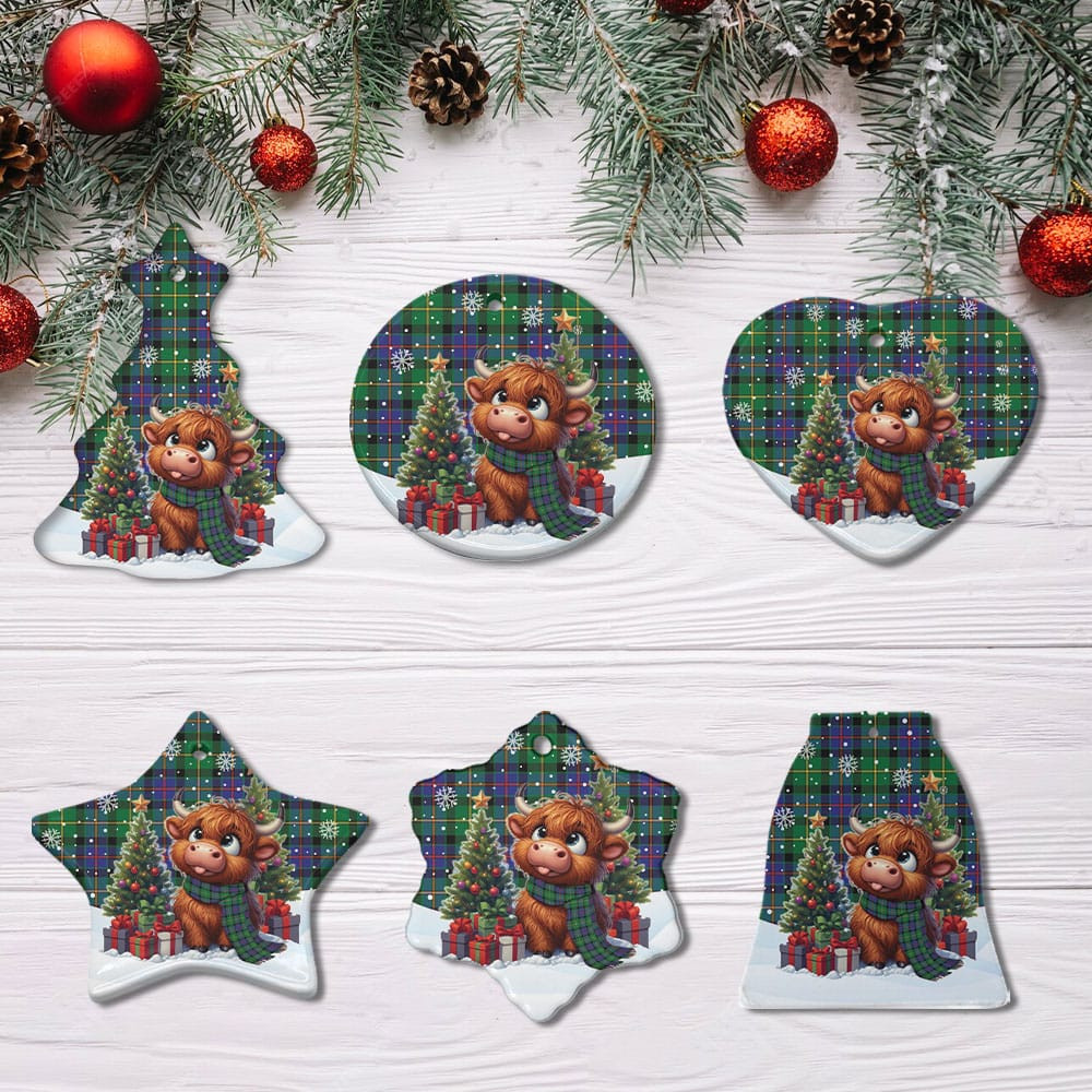 ScotsTee Shop Scottish Tait Modern Clan Tartan Ceramic Ornament Cute Highland Cow Christmas