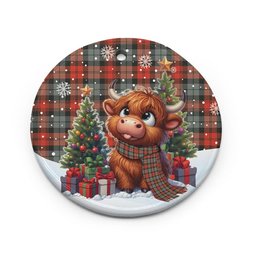 ScotsTee Shop Scottish MacLachlan Weathered Clan Tartan Ceramic Ornament Cute Highland Cow Christmas