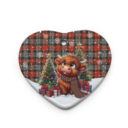 ScotsTee Shop Scottish MacLachlan Weathered Clan Tartan Ceramic Ornament Cute Highland Cow Christmas