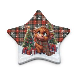 ScotsTee Shop Scottish MacLachlan Weathered Clan Tartan Ceramic Ornament Cute Highland Cow Christmas