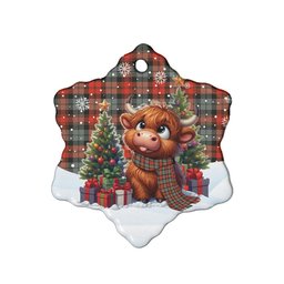 ScotsTee Shop Scottish MacLachlan Weathered Clan Tartan Ceramic Ornament Cute Highland Cow Christmas