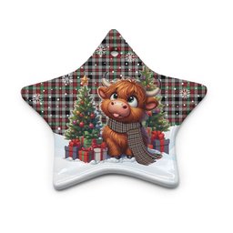 ScotsTee Shop Scottish Borthwick Ancient Clan Tartan Ceramic Ornament Cute Highland Cow Christmas