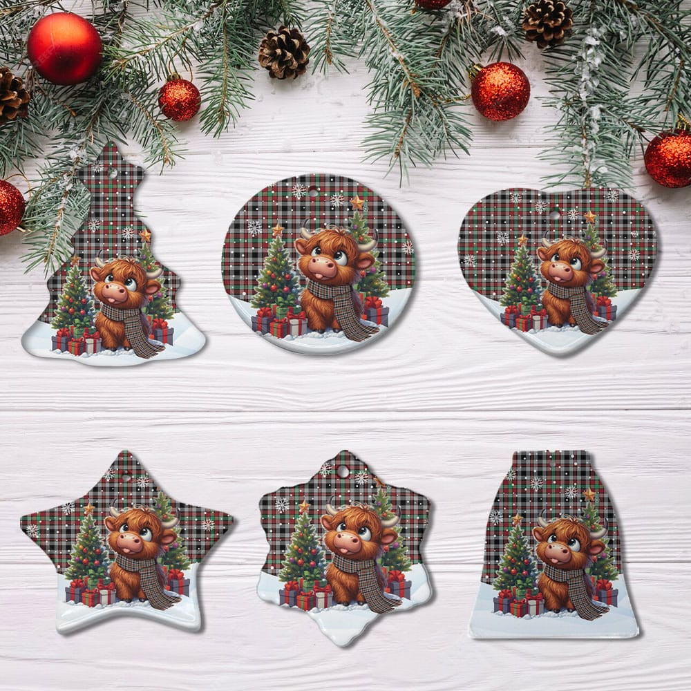 ScotsTee Shop Scottish Borthwick Ancient Clan Tartan Ceramic Ornament Cute Highland Cow Christmas