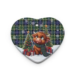 ScotsTee Shop Scottish MacKellar Clan Tartan Ceramic Ornament Cute Highland Cow Christmas