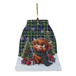 ScotsTee Shop Scottish MacKellar Clan Tartan Ceramic Ornament Cute Highland Cow Christmas