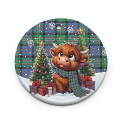ScotsTee Shop Scottish Bowie Ancient Clan Tartan Ceramic Ornament Cute Highland Cow Christmas