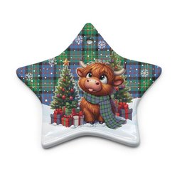 ScotsTee Shop Scottish Bowie Ancient Clan Tartan Ceramic Ornament Cute Highland Cow Christmas